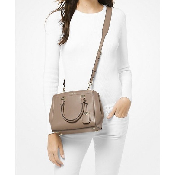 MichaelKors Benning Medium Leather Satchel‎ Tan